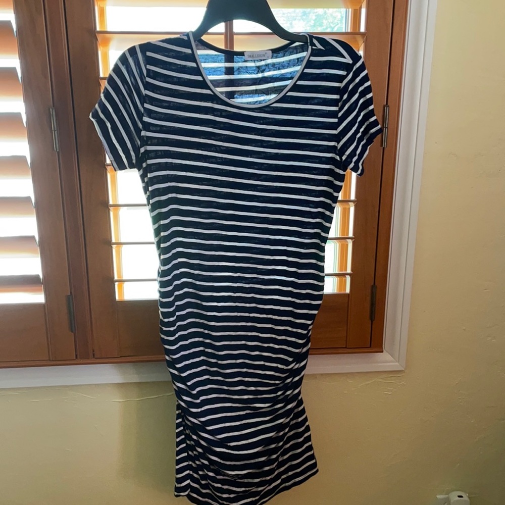 Navy and white striped maternity dress